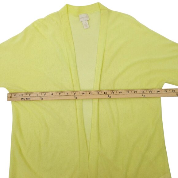 Chicos Open Front Cardigan Womens 1 US M/8 Semi Sheer 3/4 Sleeve Light Yellow - Picture 3 of 16